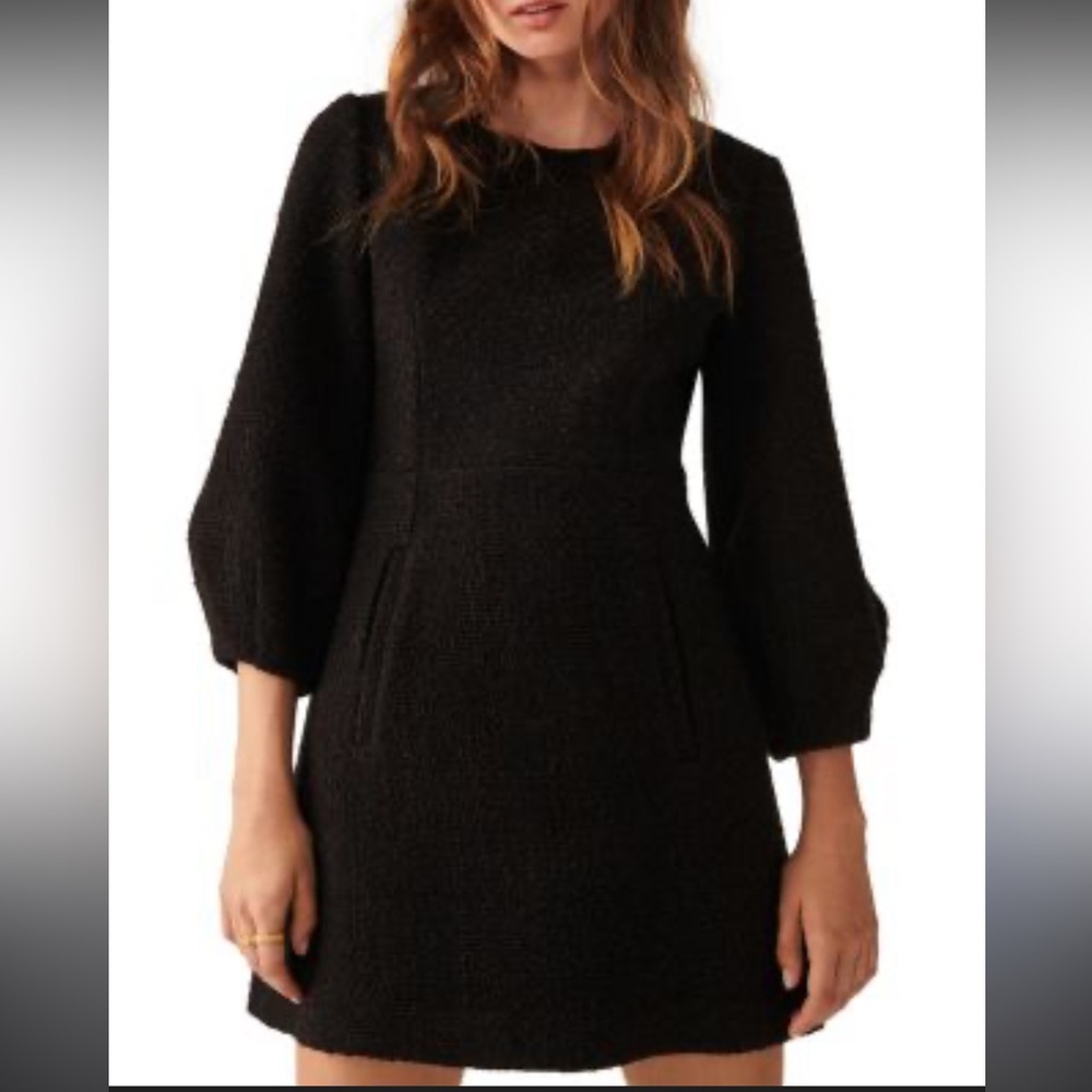 ba&sh Black and Brown Puff-Sleeve A-Line Dress